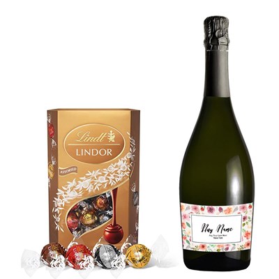 Personalised Prosecco - Art Border Label With Lindt Lindor Assorted Truffles 200g